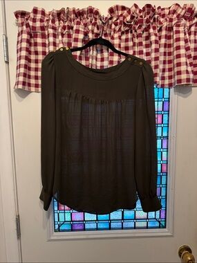 LOFT Olive Green Long-Sleeve Button Shoulder Blouse